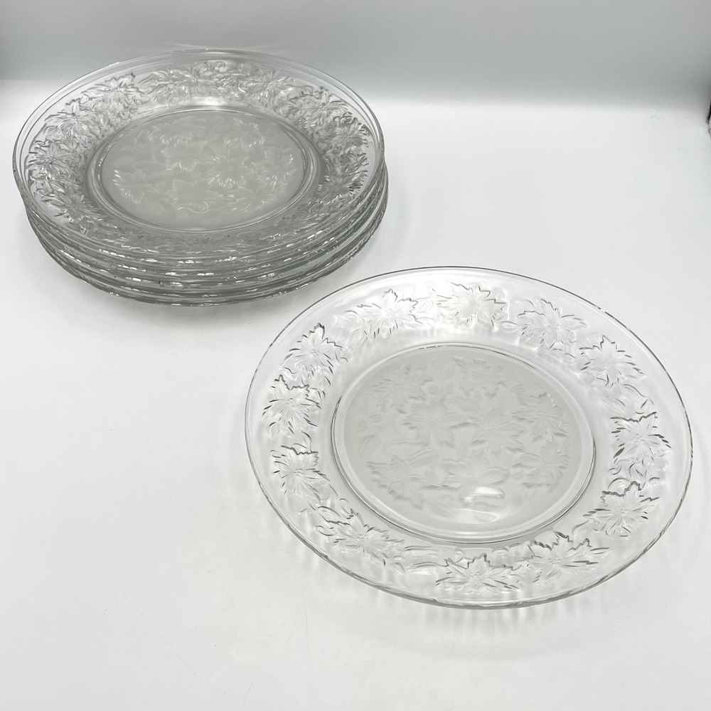 Vintage 1980s Princess House Fantasia Dinner Plates Set Of 6 Frosted Floral 10"